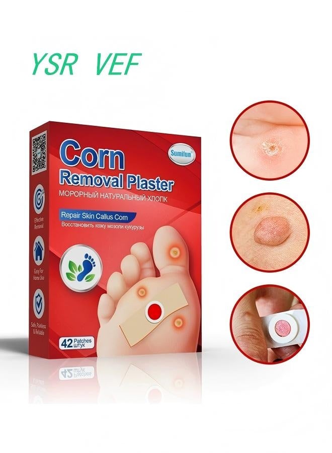 Sumifun 42 Pack Corn Removal Plaster, Foot Ding Plantar Wart Foot Cocoon Cream, Gentle and Painless Corn Care Mat, Effective Treatment for Corns, Calluses, and Dead Skin - Image 1