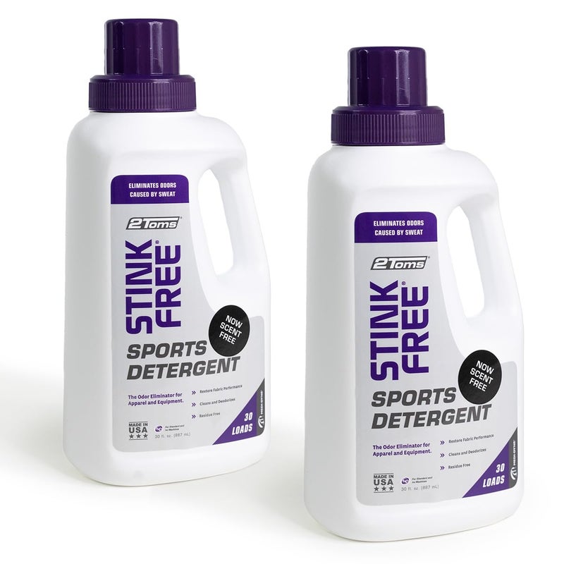 2Toms StinkFree Laundry Detergent FragranceFree Odor Eliminator for Athletic Clothes Gear Formulated for Sweat 30 Ounces 2 Bottles