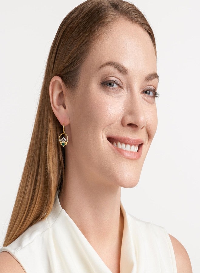 مورجان آند بايدج أقراط مورغان آند بيج من الفضة الإسترليني عيار 925 مطلية بالذهب الأصفر عيار 18 قيراطًا، مرصعة بزمرد صناعي، ومزينة بألماس، على شكل قلب كلاداغ دائري، بطول 1 بوصة (IJ / I3) - أقراط من الفضة الإسترليني، خيار مثالي من مجوهرات حجر الميلاد لها - Image 4