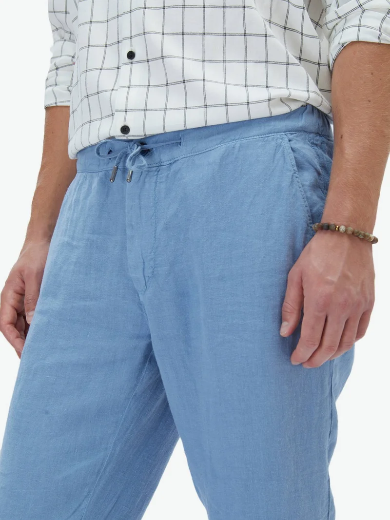 كيب Blue Woven Casual 100% Linen Trousers
