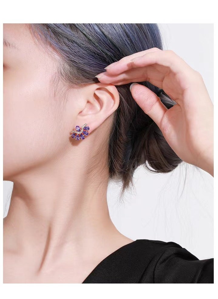 XUPING - Romantic Purple Flower Earrings Studs for Women Dangle Earrings Luxury Wedding Party Jewelry Gift - Image 1