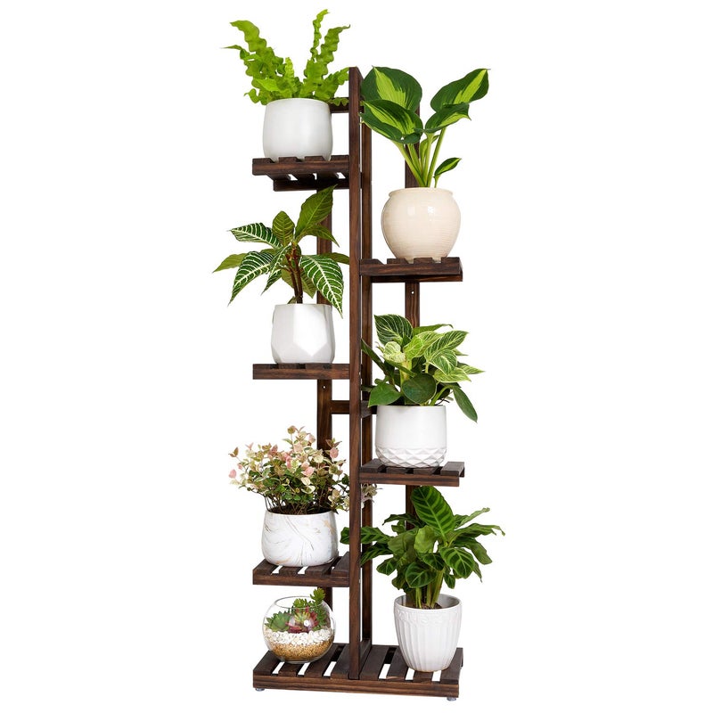 Mkono Wood Plant Stand 6 Tier 7 Potted Plant Shelf Indoor Outdoor Tall Multitiered Flower Pot Holder Modern Ladder Storage Rack Display Planter for Patio Garden Corner Balcony Living Room Brown