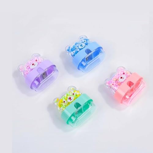 KRySt Cute Bear Manual Pencil Sharpener Set of 4 for Kids | Durable and Portable Cartoon Stationery with Dust Collector | Fun and Colorful Sharpeners for School and Home Use - Image 4