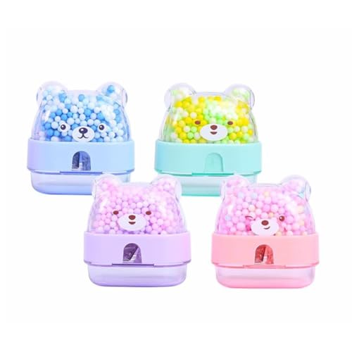 KRySt Cute Bear Manual Pencil Sharpener Set of 4 for Kids | Durable and Portable Cartoon Stationery with Dust Collector | Fun and Colorful Sharpeners for School and Home Use - Image 1