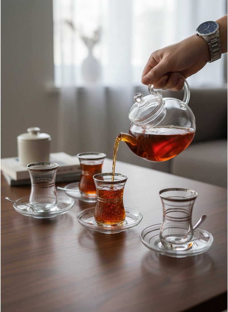 Acar Premium Turkish Tea Glass Set with Stylish Silver Accents – 6 Pieces | Made in Turkey - Image 1