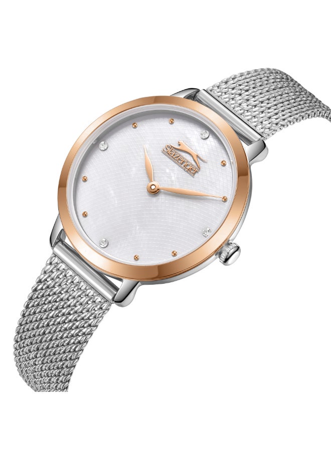 سلازنجر ساعة نسائية بعرض تناظري وسوار شبكي فضي - Image 2