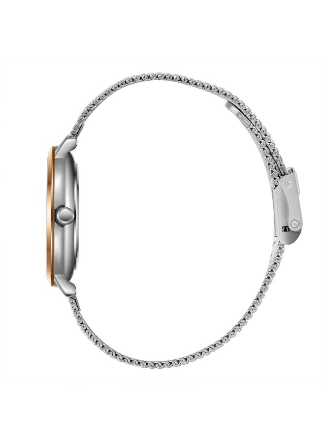 سلازنجر ساعة نسائية بعرض تناظري وسوار شبكي فضي - Image 3