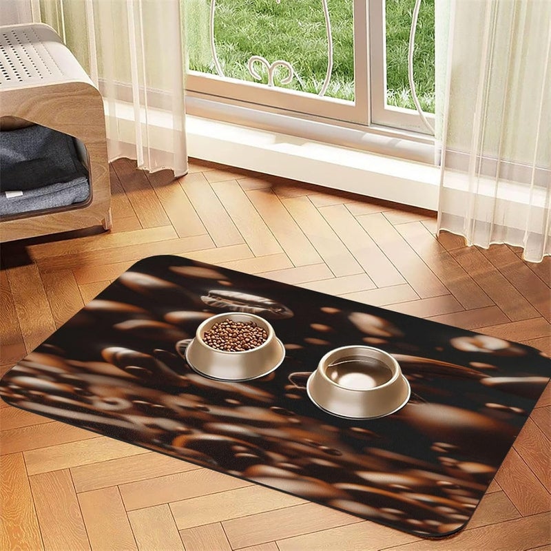 Dog Food Mat for Floors Absorbent Quick Drying Coffee Beans Rich Aromatic Pet Cat Food Mat Easy-to-Clean Pet Feeding Mats Dog Bowl Mats 18X12In - Image 1