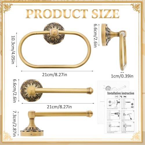 Otoolling 2 Pieces Set Antique Brass Toilet Paper Holder Retro Brass Hand Towel Ring Tissue Roll Paper Hanger Bathroom Hardware Wall Mounted Vintage Bathroom AccessoriesRectangle - Image 3