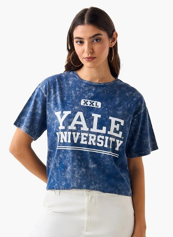 اس بي كاركترز Oversized Cotton T-shirt with Yale University Print