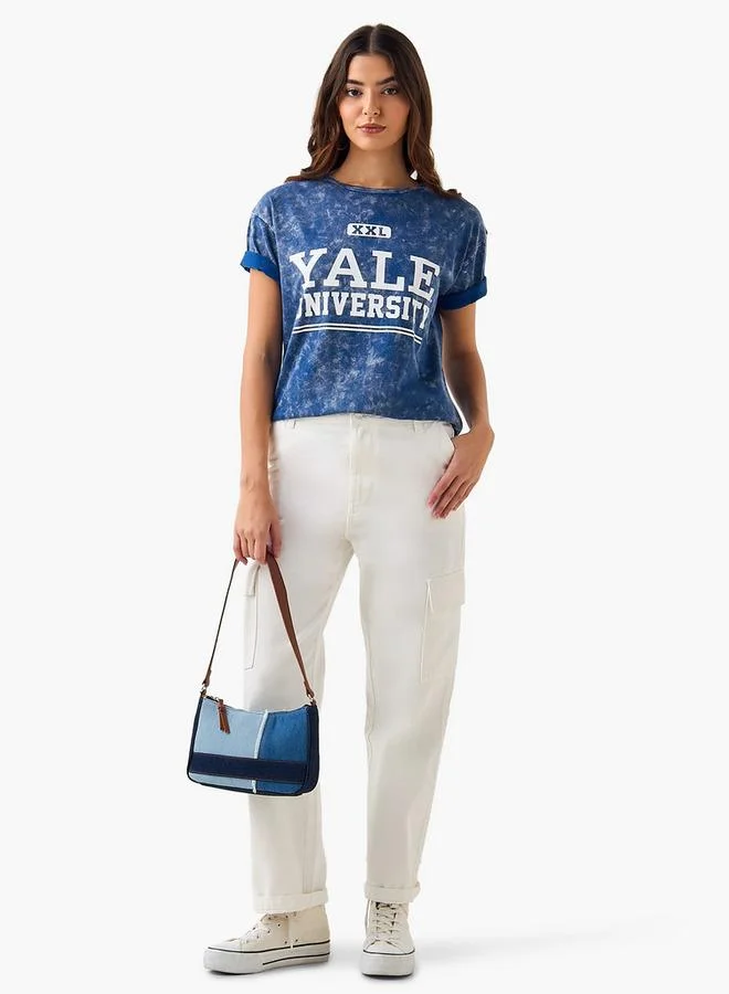 اس بي كاركترز Oversized Cotton T-shirt with Yale University Print