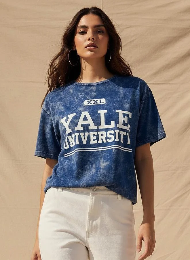 SP Characters Oversized Cotton T-shirt with Yale University Print