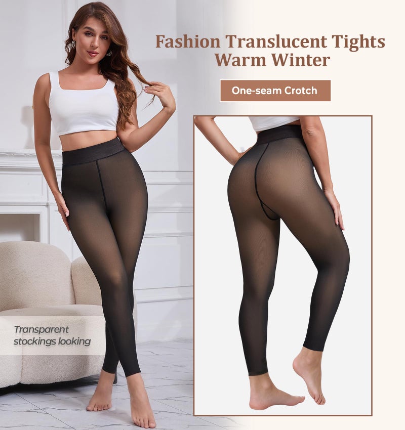 Apriddeo Footless Fleece Lined Tights One-Seam Women Warm Pantyhose Leggings Toeless Fake Translucent Thermal Sheer Tights - Image 5