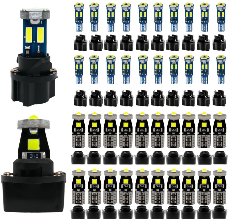 WLJH 40 Pack 194 168 T10 T5 LED Bulbs With Sockets, Non Polarity, Dimmable, For Dash Cluster Dome Map Door Trunk Parking License Plate Lights,300 LM Interior & Exterior Replacement, Bright White - Image 1