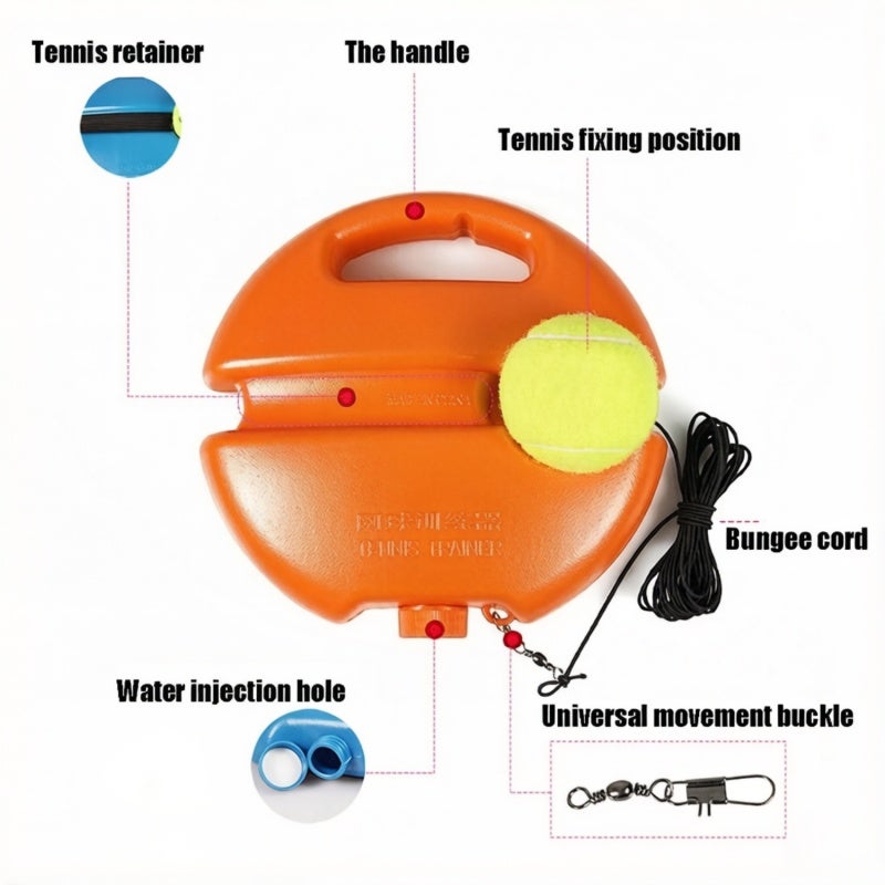 Tennis Ball Trainer: Orange Sturdy Plastic Base With High Elasticity Rope - Weightable Sand/Water Fill Design, Skill Improvement Aid for Solo Practice in Garden, Park - Image 3