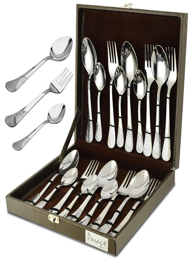 Parage 18 Pieces Premium Stainless Steel Cutlery Set, Home & Kitchen with Gift Box (6 Pieces Each Table Spoons, Table Forks & Tea Spoons) with Leatherite Box (Imperial Design) - Image 1
