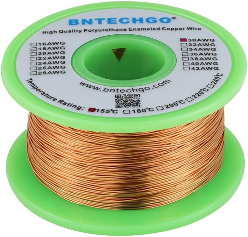 BNTECHGO سلك مغناطيسي 30 AWG - سلك نحاسي مطلي بالمينا - سلك لف مغناطيسي مطلي بالمينا - 8 أونصة - قطر 0.0098 بوصة - 1 بكرة ملف - طبيعي - تصنيف درجة حرارة 155 درجة مئوية - يستخدم على نطاق واسع للمحولات والمحاثات - Image 1