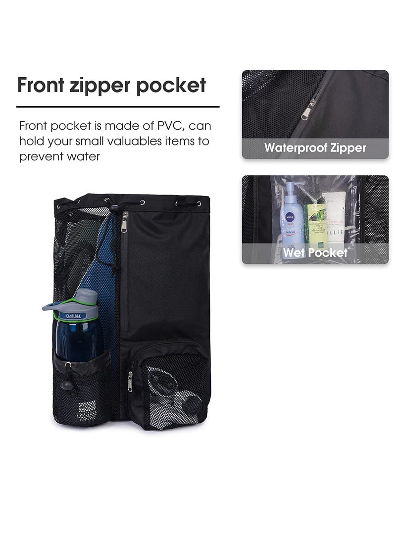 Zikra Mesh Swim Bag Drawstring Backpack with Wet Pocket Beach Backpack for Swimming for Swimming Gym and Workout Gear Pink - Image 3