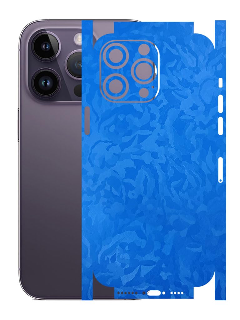 AtOdds - Full Body Back Screen Guard Protector Film - 3D Textured Lamination Wrap Skin Sticker for iPhone 14 Pro Max | Scratchproof Matte Finish (Design - Royal Blue Camo) - Image 1