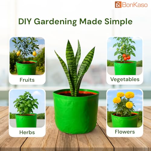 BonKaso Growbags 24 * 24 Pack of 4 Terrace/Kitchen Garden Vegetable Planting Pots, HDPE Fabric Leafy Fruits Growing Bag for All Vegetable Plants - Image 2