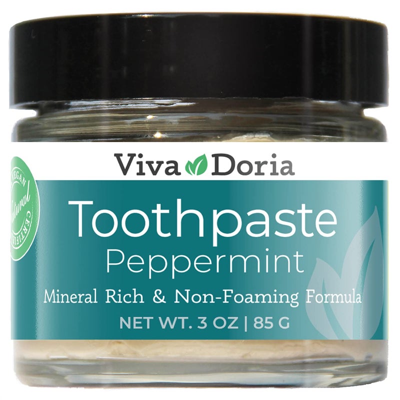 Viva Doria Fluoride Free Natural Toothpaste - Peppermint (3 oz Glass jar) Refreshes Mouth, Freshens Breath, Keeps Teeth and Gum Healthy - Image 1