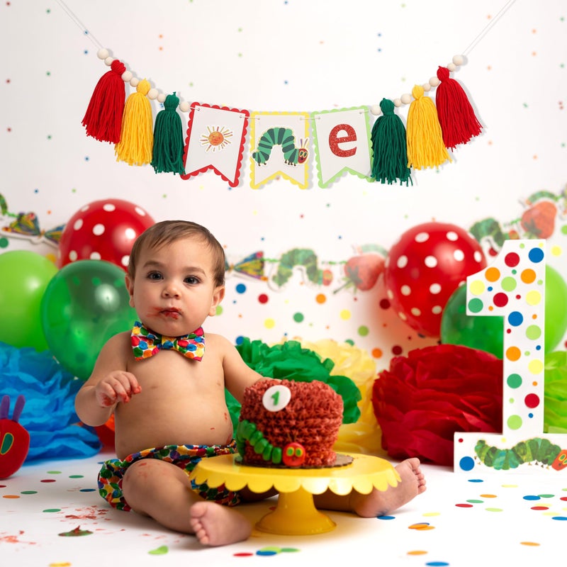 WUTKYAX Hungry Caterpillar One High Chair Banner - Fruit Theme Decorations, Very Hungry Caterpillar 1st Birthday, Kindergarten Decorations Banner, One Year Old Party Background Photo Props (Caterpillar Tassel) - Image 3