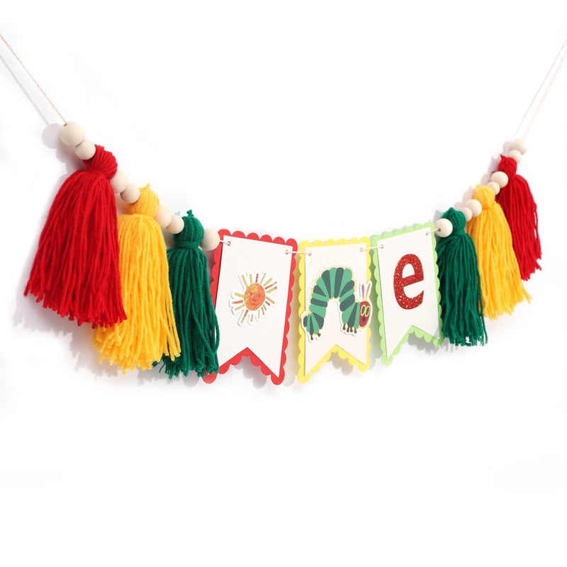 WUTKYAX Hungry Caterpillar One High Chair Banner - Fruit Theme Decorations, Very Hungry Caterpillar 1st Birthday, Kindergarten Decorations Banner, One Year Old Party Background Photo Props (Caterpillar Tassel) - Image 1