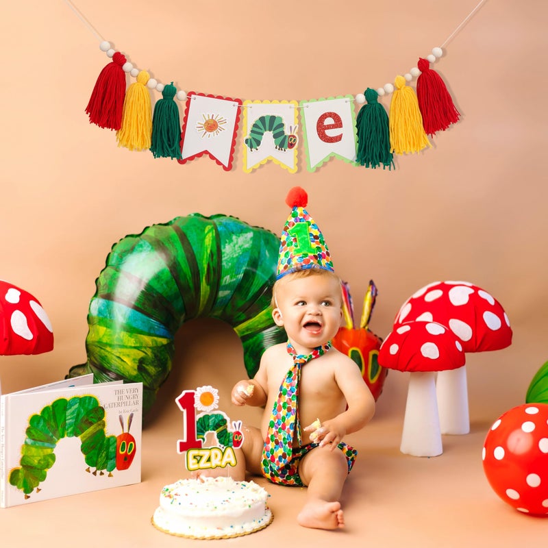 WUTKYAX Hungry Caterpillar One High Chair Banner - Fruit Theme Decorations, Very Hungry Caterpillar 1st Birthday, Kindergarten Decorations Banner, One Year Old Party Background Photo Props (Caterpillar Tassel) - Image 4
