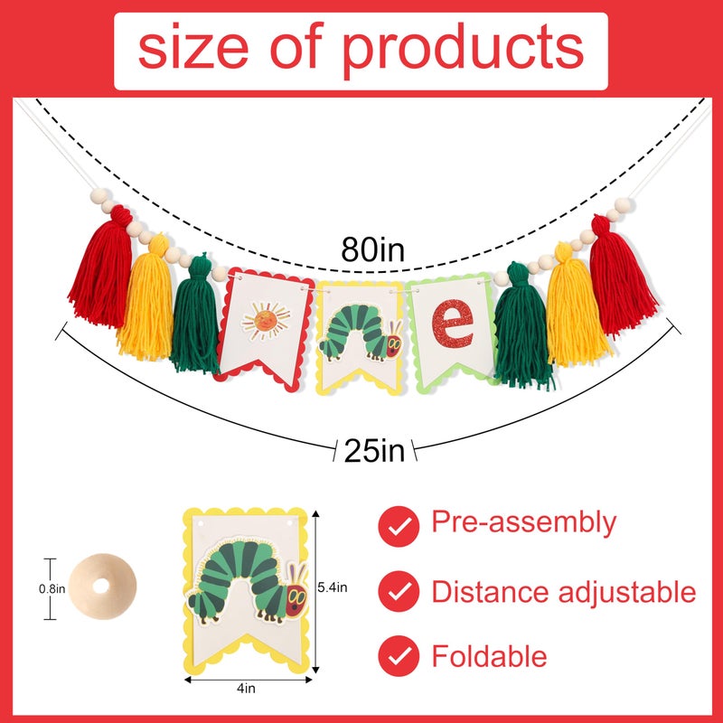 WUTKYAX Hungry Caterpillar One High Chair Banner - Fruit Theme Decorations, Very Hungry Caterpillar 1st Birthday, Kindergarten Decorations Banner, One Year Old Party Background Photo Props (Caterpillar Tassel) - Image 2