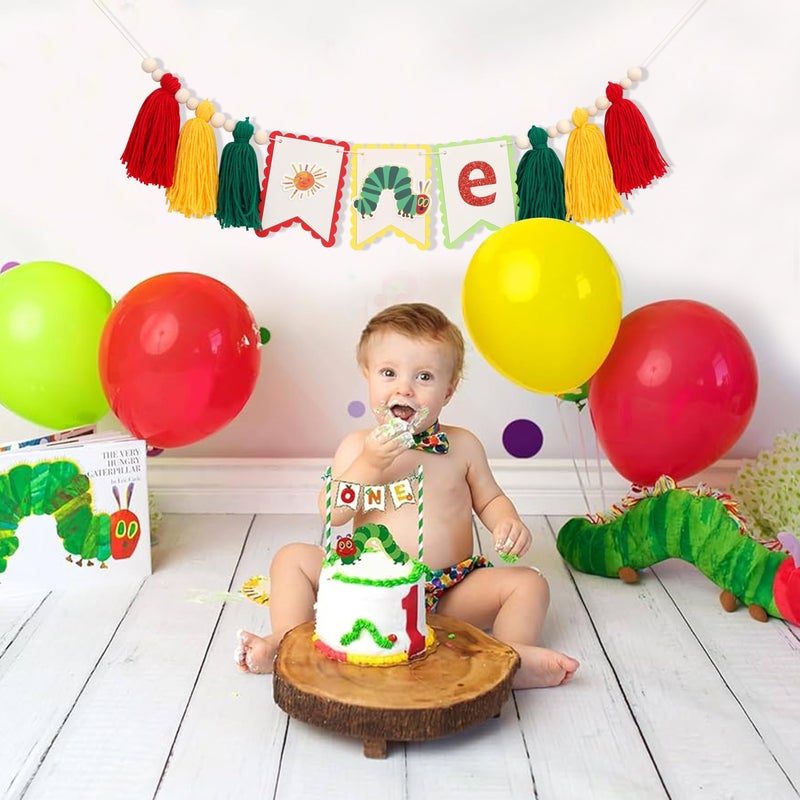WUTKYAX Hungry Caterpillar One High Chair Banner - Fruit Theme Decorations, Very Hungry Caterpillar 1st Birthday, Kindergarten Decorations Banner, One Year Old Party Background Photo Props (Caterpillar Tassel) - Image 5