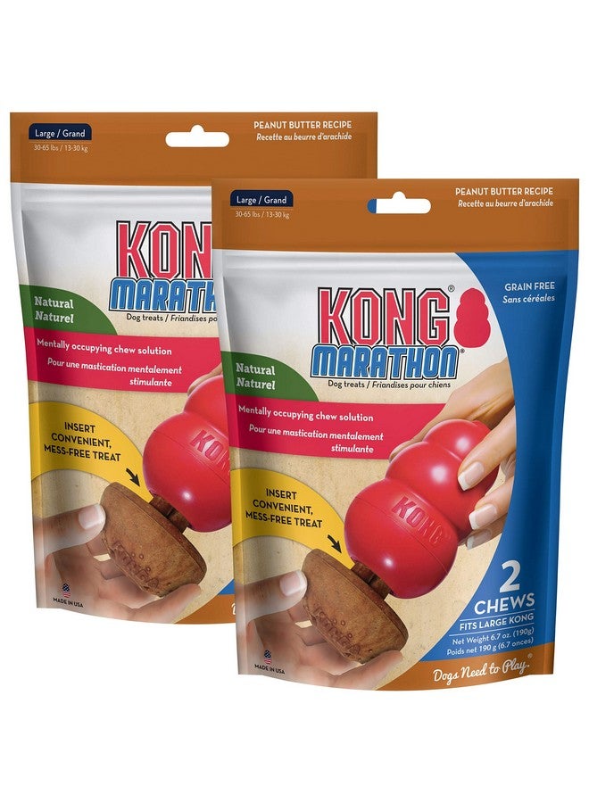 كونج ماراثون كونغ - مستلزمات الحيوانات الأليفة للتدريب واللعب - مكافآت صحية للكلاب من ألعاب كونغ للكلاب - للكلاب الكبيرة - بنكهة زبدة الفول السوداني - عبوة من قطعتين (4 قطع إجمالاً) - Image 1