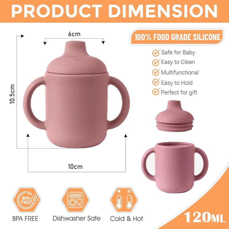 CLENEA Toddler Cups with Lid & Non Slip Handles For Baby Toddler & Infant | Silicone Training Smoothie Cups | Durable and Spill Proof Sippy Cups for 6-12 Months and 1-3 Years  (Beige) - Image 4