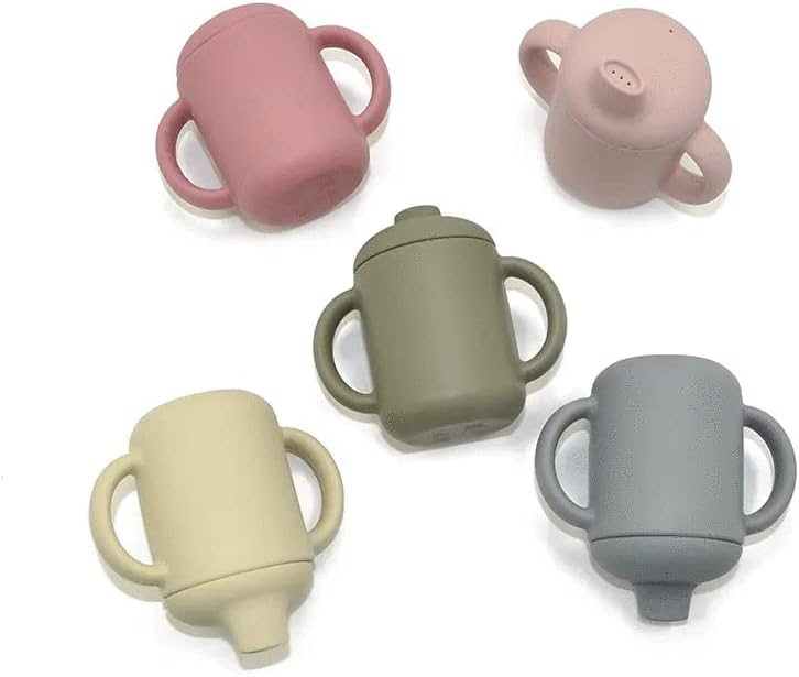 CLENEA Toddler Cups with Lid & Non Slip Handles For Baby Toddler & Infant | Silicone Training Smoothie Cups | Durable and Spill Proof Sippy Cups for 6-12 Months and 1-3 Years  (Beige) - Image 2