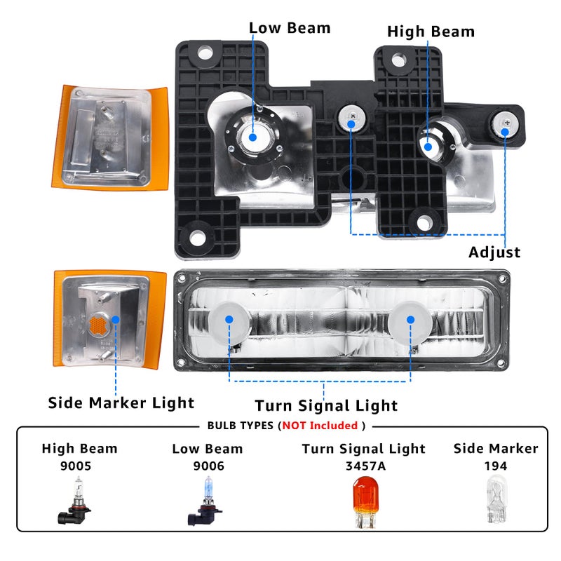 APSVE Headlights Assembly Compatible With 1994 1995 1996 1997 1998 OBS Chevy Silverado C/K 1500 2500 3500 Suburban , 95-99 Tahoe Headlamp w/ Bumper Light ,Factory Style - Image 5