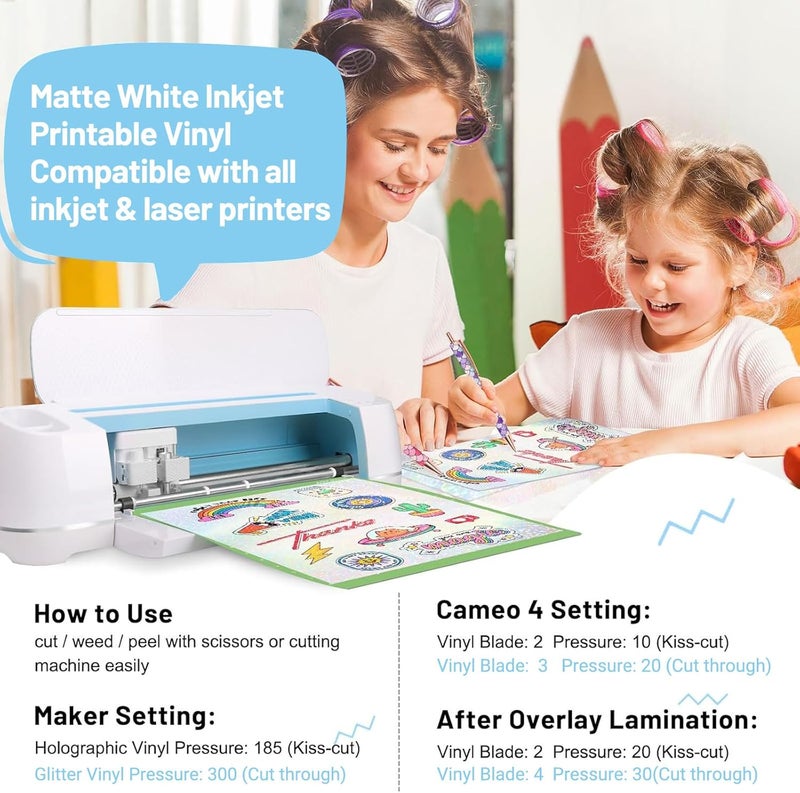 Holographic Sticker Paper Clear Overlay Lamination Vinyl Matte White Inkjet Printable Vinyl 8.26" x 11.69" A4 Size 36 sheets/Pack Laminate Sticker Film for Craft, Scrapbooking, Craft Cutters - Image 4