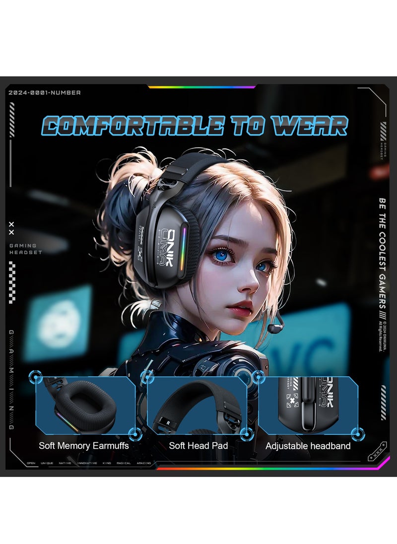 onikuma - Gaming Headset Wireless Tri-Mode Headset Bluetooth/2.4G for PC/Xbox/PS5/PS4/Switch/Tablet/Mobile, Ultra Low Latency Wireless Gamer Headphone with Microphone Phantom color RGB light effect - Image 1