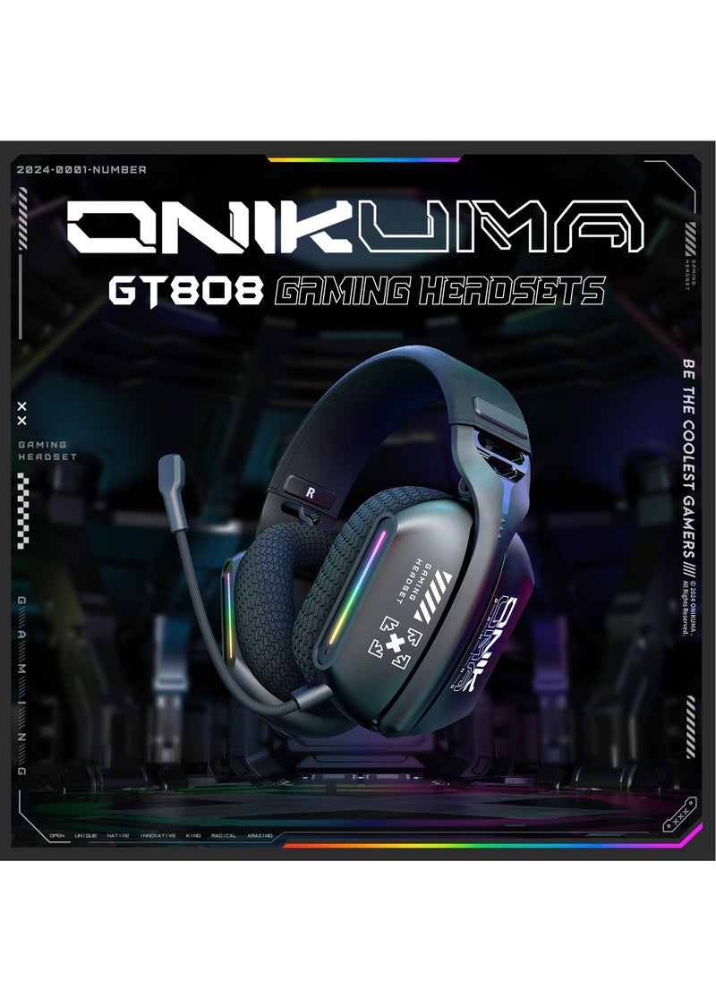 onikuma - Gaming Headset Wireless Tri-Mode Headset Bluetooth/2.4G for PC/Xbox/PS5/PS4/Switch/Tablet/Mobile, Ultra Low Latency Wireless Gamer Headphone with Microphone Phantom color RGB light effect - Image 1