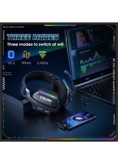 onikuma Gaming Headset Wireless Tri-Mode Headset Bluetooth/2.4G for PC/Xbox/PS5/PS4/Switch/Tablet/Mobile, Ultra Low Latency Wireless Gamer Headphone with Microphone Phantom color RGB light effect  - Image 2