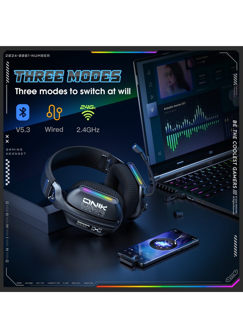onikuma - Gaming Headset Wireless Tri-Mode Headset Bluetooth/2.4G for PC/Xbox/PS5/PS4/Switch/Tablet/Mobile, Ultra Low Latency Wireless Gamer Headphone with Microphone Phantom color RGB light effect - Image 1