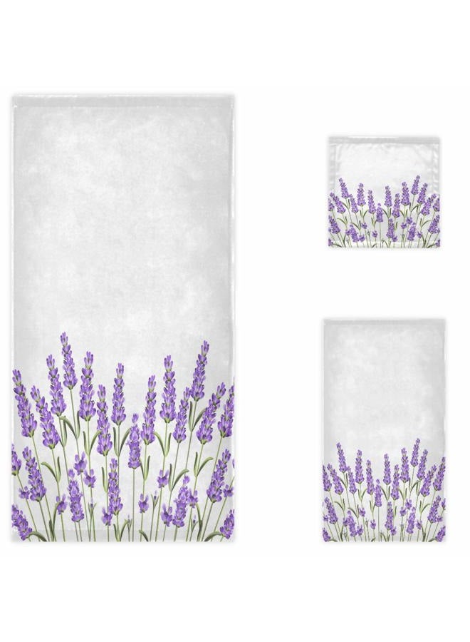 Naanle Beautiful Purple Lavender Flowers Soft Luxury Decorative Set of 3 Towels, 1 Bath Towel+1 Hand Towel+1 Washcloth, Multipurpose for Bathroom, Hotel, Gym, Spa and Beach - Image 1