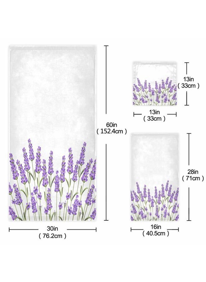 Naanle Beautiful Purple Lavender Flowers Soft Luxury Decorative Set of 3 Towels, 1 Bath Towel+1 Hand Towel+1 Washcloth, Multipurpose for Bathroom, Hotel, Gym, Spa and Beach - Image 3