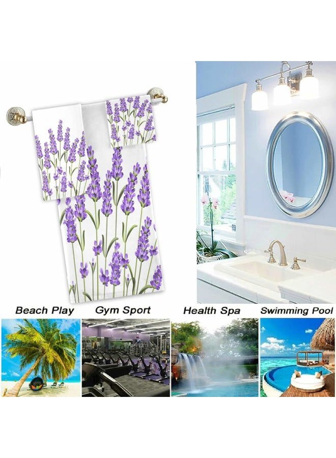Naanle Beautiful Purple Lavender Flowers Soft Luxury Decorative Set of 3 Towels, 1 Bath Towel+1 Hand Towel+1 Washcloth, Multipurpose for Bathroom, Hotel, Gym, Spa and Beach - Image 4