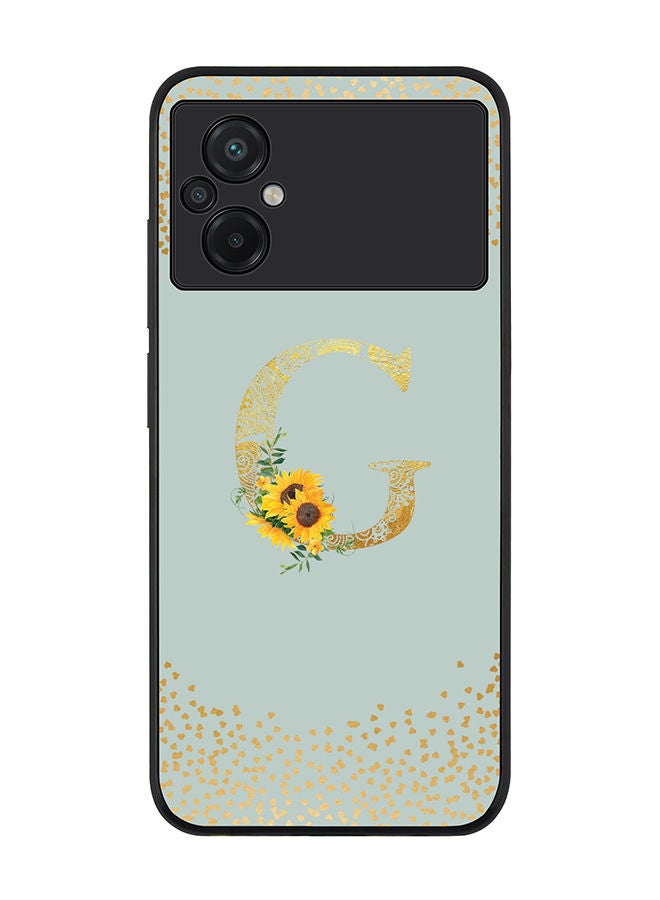 Stylizedd Rugged Black edge case for Xiaomi Poco M5 Slim fit Soft Case Flexible Rubber Edges Anti Drop TPU Gel Thin Cover - Custom Monogram Initial Letter Floral Pattern Alphabet - G (Light Grey ) - Image 1