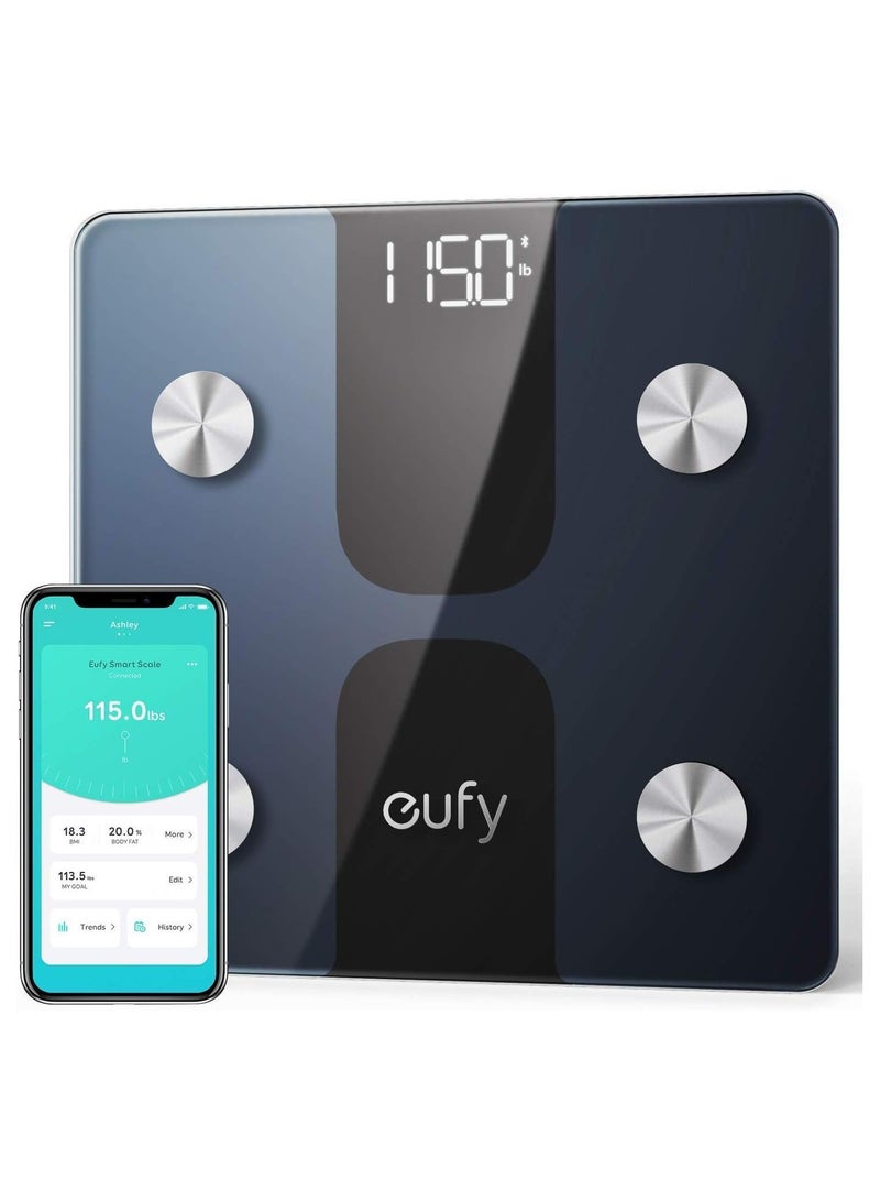 مقياس eufy الذكي C1 مع بلوتوث، مقياس دهون الجسم، ميزان حمام رقمي لاسلكي، 15 قياسًا، الوزن/دهون الجسم/مؤشر كتلة الجسم، تحليل تكوين الجسم للياقة البدنية، أسود/أبيض، رطل/كجم - Image 1