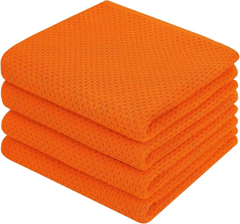 Homaxy 100% Cotton Waffle Weave Kitchen Dish Towels, Ultra Soft Absorbent Quick Drying Cleaning Towel, 13 x 28 Inches, 4-Pack, Orange - Image 1
