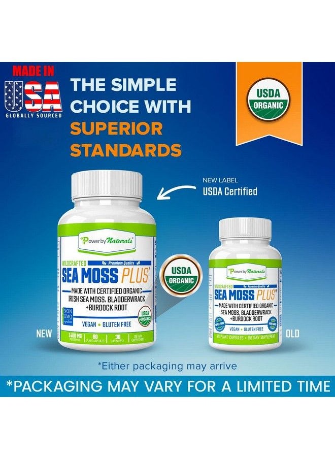 Power By Naturals - Certified Organic Sea Moss Plus (2Pk) Wildcrafted Irish Sea Moss And Bladderwrack Burdock Root Capsules Vegan Seamoss Pills For Cell Health No Filler Pure Sea Moss Capsules - Image 1