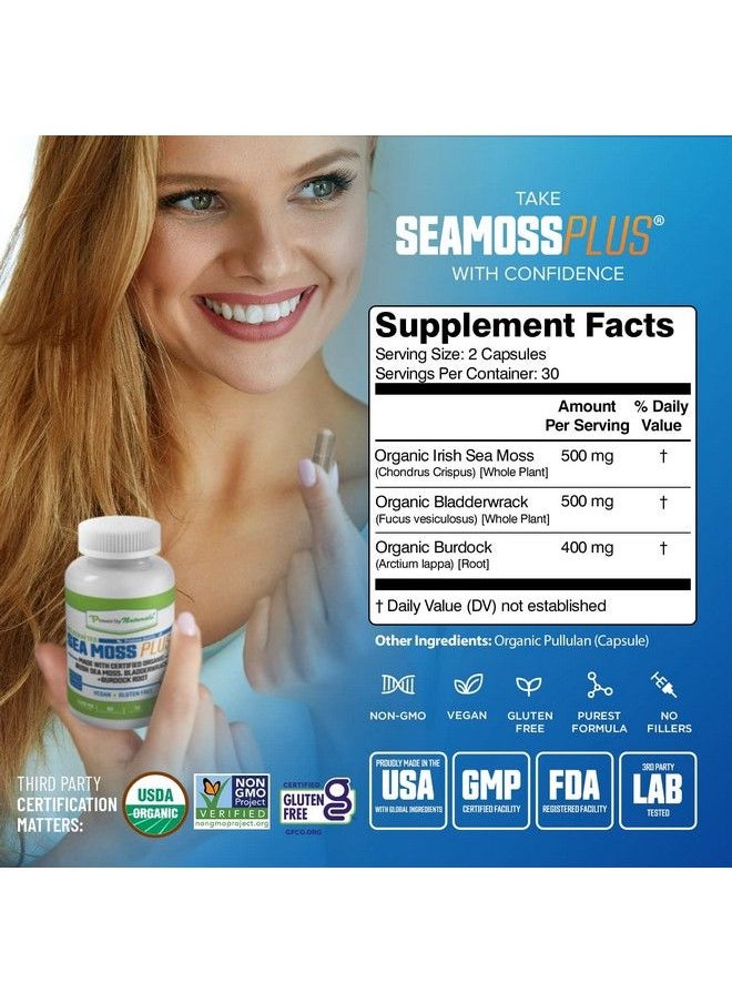 Power By Naturals - Certified Organic Sea Moss Plus (2Pk) Wildcrafted Irish Sea Moss And Bladderwrack Burdock Root Capsules Vegan Seamoss Pills For Cell Health No Filler Pure Sea Moss Capsules - Image 1