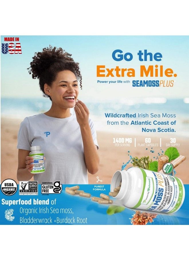 Power By Naturals - Certified Organic Sea Moss Plus (2Pk) Wildcrafted Irish Sea Moss And Bladderwrack Burdock Root Capsules Vegan Seamoss Pills For Cell Health No Filler Pure Sea Moss Capsules - Image 1