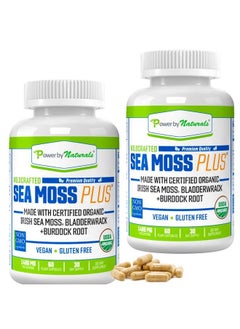 Certified Organic Sea Moss Plus (2Pk) Wildcrafted Irish Sea Moss And Bladderwrack Burdock Root Capsules Vegan Seamoss Pills For Cell Health No Filler Pure Sea Moss Capsules