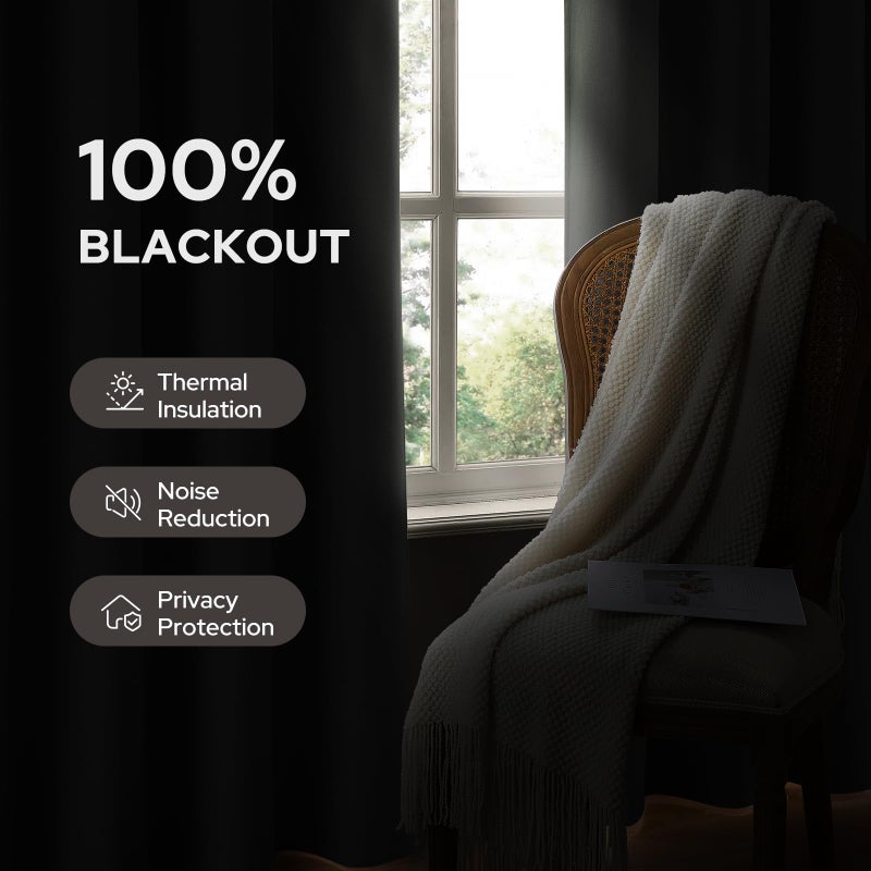 HOMEIDEAS 100% Sage Green Linen Blackout Curtains for Bedroom, 52 x 84 Inch Length 2 Panels Faux Linen Thermal Insulated Black Out Grommet Window Drapes for Living Room - Image 2